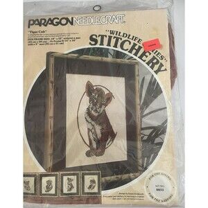 Vintage Paragon Needlecraft Wildlife Series Cross Stitch Kit Tiger Cub 0833 NOS